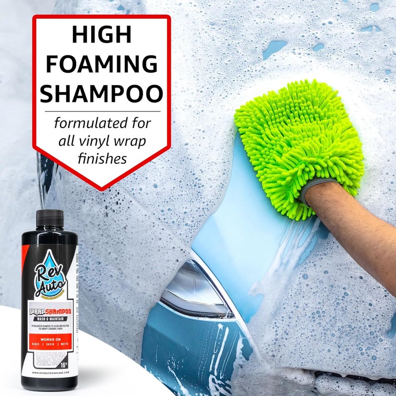 Rev Auto Vinyl Wrap Cleaner Kit – 3-Item Set Includes Wrap Detailer, Shampoo & Light Stain Remover | Made for Gloss, Satin, Matte, Chrome & More - Image 3